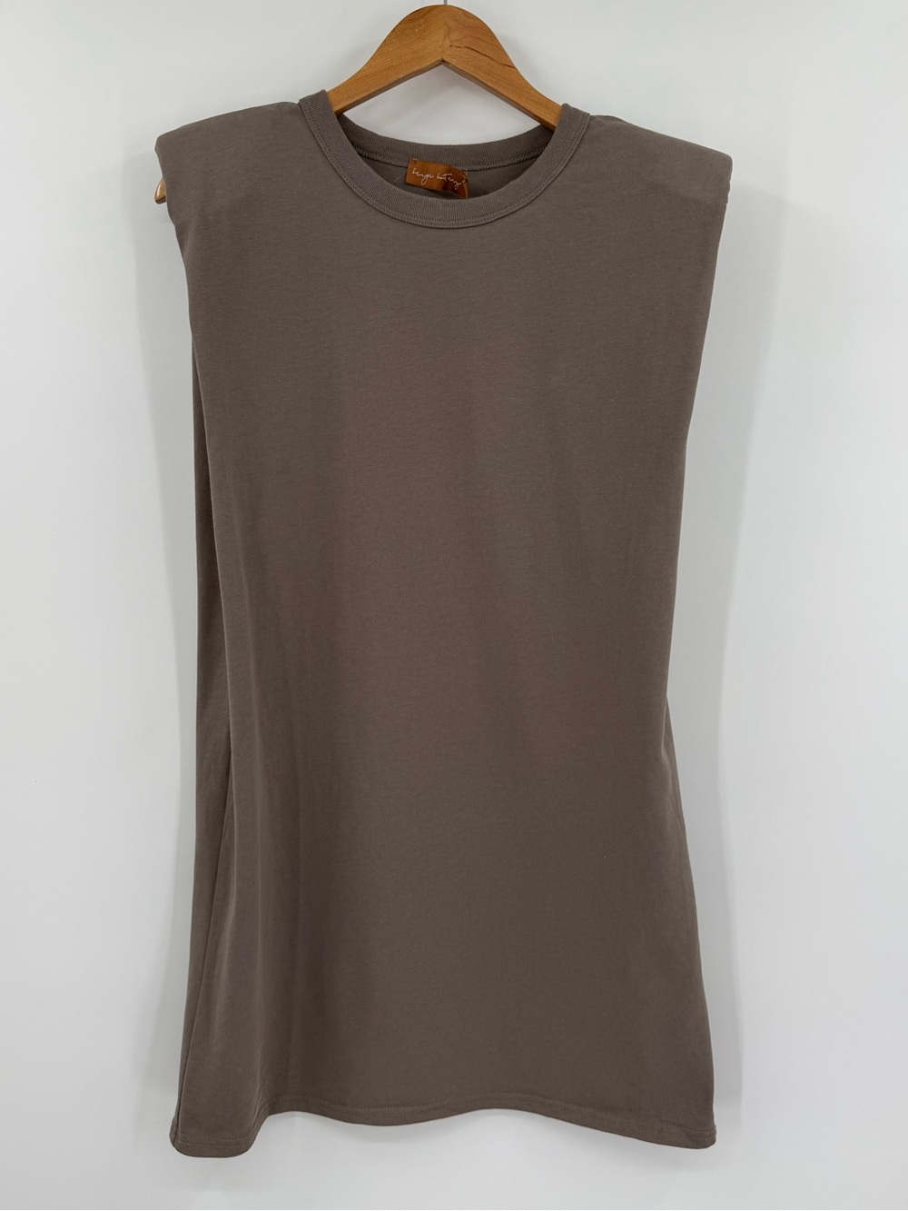 Beige Botany Padded Shoulder Sleeveless Mini Dress | Taupe | S/M
